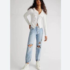 FREE PEOPLE Bren Boyfriend Jeans Sunbleached Light Wash Blue Size 28 NWT